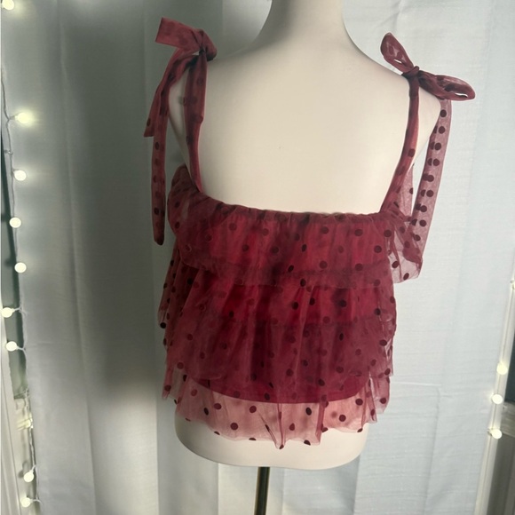 Red Ruffled Tie Front Tank Top - Picture 2 of 8